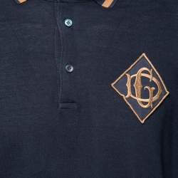 Pre Owned Dolce & Gabbana Navy Blue Cotton Pique Logo Embroidered Polo T-Shirt XL
