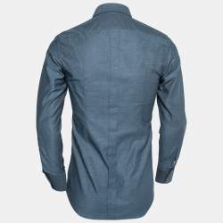 مملوكة مسبقًا Dolce & Gabbana Blue Cotton Oxford Button Front Gold Label Shirt S