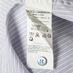 مملوكة مسبقًا قميص دولتشي أند غابانا غولد ليبل قطن مخطط أحمر/أزرق بأزرار أمامية مقاس صغير - سمول