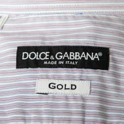 مملوكة مسبقًا قميص دولتشي أند غابانا غولد ليبل قطن مخطط أحمر/أزرق بأزرار أمامية مقاس صغير - سمول