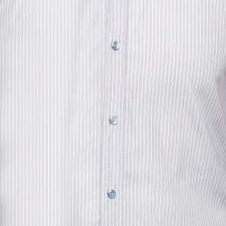 مملوكة مسبقًا قميص دولتشي أند غابانا غولد ليبل قطن مخطط أحمر/أزرق بأزرار أمامية مقاس صغير - سمول