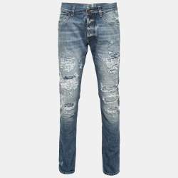 Pre Owned بنطلون جينز دولتشي أند غابانا 16 دينم أزرق نمط ممزق كلاسيك فيت مقاس متوسط - ميديوم الخصر 32" 