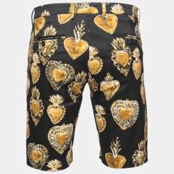 مملوكة مسبقًا Dolce & Gabbana Black Sacred Heart Print Cotton Bermuda Shorts L  