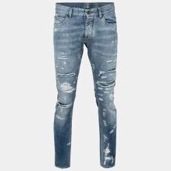 Pre Owned Dolce & Gabbana Blue Denim Classic 16 Distressed Jeans Waist 34"
