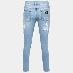 Pre Owned Dolce & Gabbana Light Blue Distressed Denim Classic Stretch Jeans S Waist 31"   
