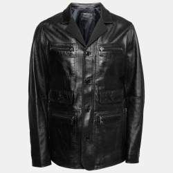 Pre Owned Dolce & Gabbana Black Leather Pocketed Jacket XL