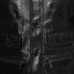 Pre Owned Dolce & Gabbana Black Leather Pocketed Jacket XL