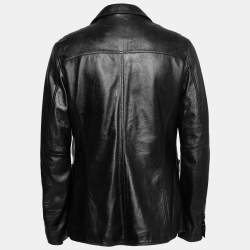 Pre Owned Dolce & Gabbana Black Leather Pocketed Jacket XL