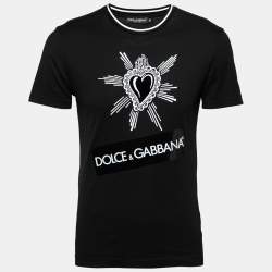 Pre Owned Dolce & Gabbana Black Heart-Embroidered Cotton T-Shirt S  