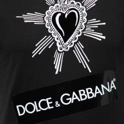 Pre Owned Dolce & Gabbana Black Heart-Embroidered Cotton T-Shirt S  