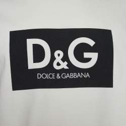 Pre Owned Dolce & Gabbana White Logo Printed Cotton Knit T-Shirt XS