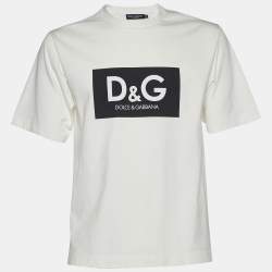 Pre Owned Dolce & Gabbana White Logo Printed Cotton Knit T-Shirt XS