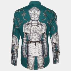 Pre Owned Dolce & Gabbana Green Armour Print Cotton Gold Fit Shirt XL
