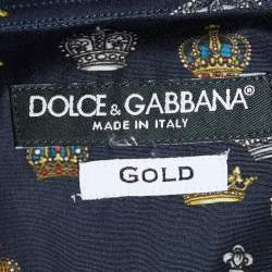 Pre Owned Dolce & Gabbana Navy Blue Crown Print Cotton Gold Fit Shirt L
