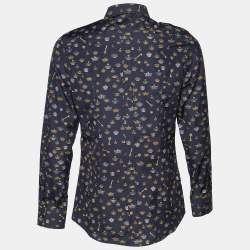 Pre Owned Dolce & Gabbana Navy Blue Crown Print Cotton Gold Fit Shirt L