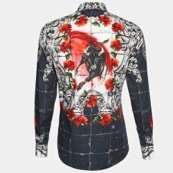 Pre Owned Dolce & Gabbana Black Mosaic Bull Print Cotton Button Front Shirt XL