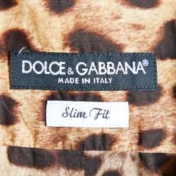 Pre Owned Dolce & Gabbana Brown Leopard Print Cotton Slim Fit Shirt M