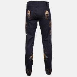 Pre Owned Dolce & Gabbana Navy Blue Key Printed Denim 18 Stretch Jeans  XXL