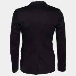 Pre Owned Dolce & Gabbana Black Cotton Contrast Detail Button Front Blazer M