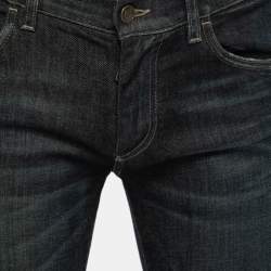 Pre Owned Dolce & Gabbana Blue Distressed Denim Crest-Embroidered 14 Stretch Jeans M Waist 32"