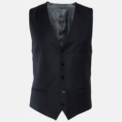 Pre Owned Dolce & Gabbana Black Textured Wool & Silk Vest M