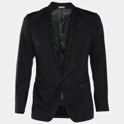 Pre Owned Dolce & Gabbana Black Wool Embellished Lapel Martini Blazer S