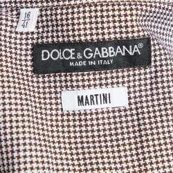 Pre Owned Dolce & Gabbana White & Brown Patterned Cotton Martini Fit Shirt L
