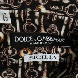 Pre Owned Dolce & Gabbana Black Key Print Cotton Button Front Shirt XL