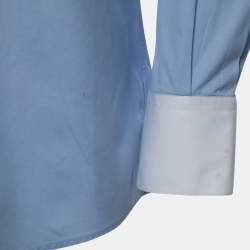 Pre Owned Dolce & Gabbana Light Blue Cotton Button Front Gold Shirt L