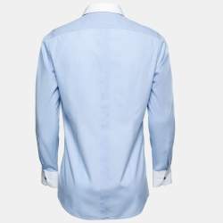Pre Owned Dolce & Gabbana Light Blue Cotton Button Front Gold Shirt L