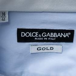 Pre Owned Dolce & Gabbana Light Blue Cotton Button Front Gold Shirt L