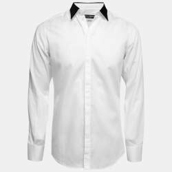 Pre Owned Dolce & Gabbana White Cotton & Velvet Collar Detail Shirt M