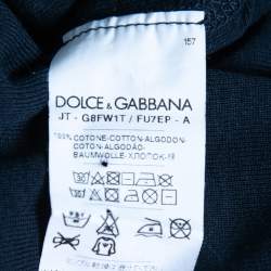 مملوكة مسبقًا Dolce & Gabbana Navy Blue Stretch Cotton Buttoned T-Shirt S
