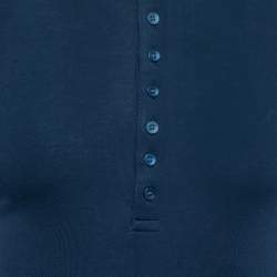 مملوكة مسبقًا Dolce & Gabbana Navy Blue Stretch Cotton Buttoned T-Shirt S