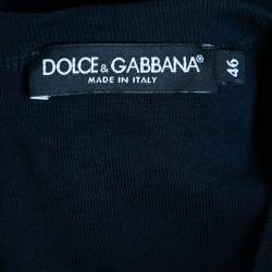 مملوكة مسبقًا Dolce & Gabbana Navy Blue Stretch Cotton Buttoned T-Shirt S