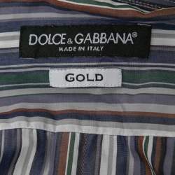 Pre Owned Dolce & Gabbana Multicolor Striped Cotton Button Front Gold Shirt S