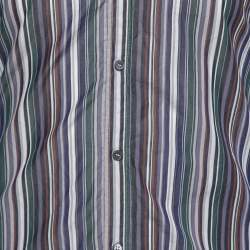Pre Owned Dolce & Gabbana Multicolor Striped Cotton Button Front Gold Shirt S