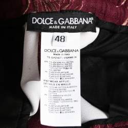 Pre Owned Dolce & Gabbana Burgundy Peacock Feather Print Jersey Jogger Pants M