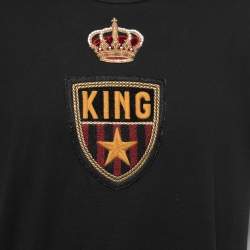 Pre Owned Dolce & Gabbana Black Cotton Crest Applique T-Shirt XL