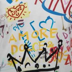 Pre Owned Dolce & Gabbana White Cotton Graffiti Print V-Neck T-Shirt L