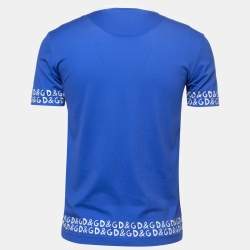 Pre Owned Dolce & Gabbana Blue Printed Cotton T-Shirt M
