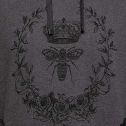 Pre Owned Dolce & Gabbana Grey Floral Bee Print Cotton Hooded Sweatshirt S