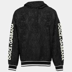 Pre Owned Dolce & Gabbana Black Floral Brocade Raised Logo Detail Hoodie M