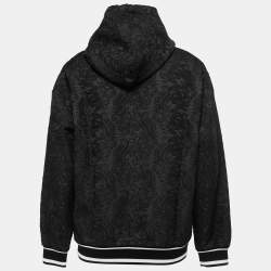 Pre Owned Dolce & Gabbana Black Floral Brocade Raised Logo Detail Hoodie M