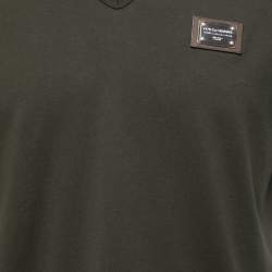Pre Owned Dolce & Gabbana Green Cotton Logo Plaque Detail T-Shirt S