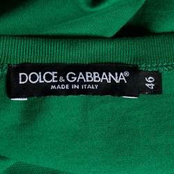 Dolce & Gabbana Green Cotton Knit Logo Plaque Detail V-Neck T-Shirt S