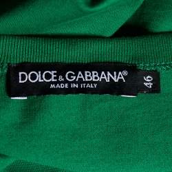 Pre Owned Dolce & Gabbana Green Cotton Knit Logo Plaque Detail V-Neck T-Shirt S