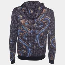 Pre Owned Dolce & Gabbana Grey Chinese Dragon Printed Cotton Knit Hoodie XL