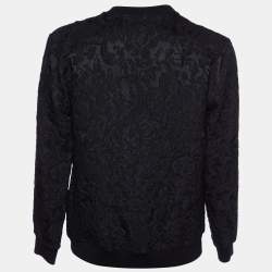 Pre Owned Dolce & Gabbana Black Ti Voglio Tanto Bene Patch Jacquard Crewneck Sweatshirt M