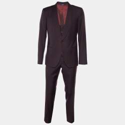 Pre Owned Dolce & Gabbana Burgundy Wool 3 Piece Sicilia Fit Suit L